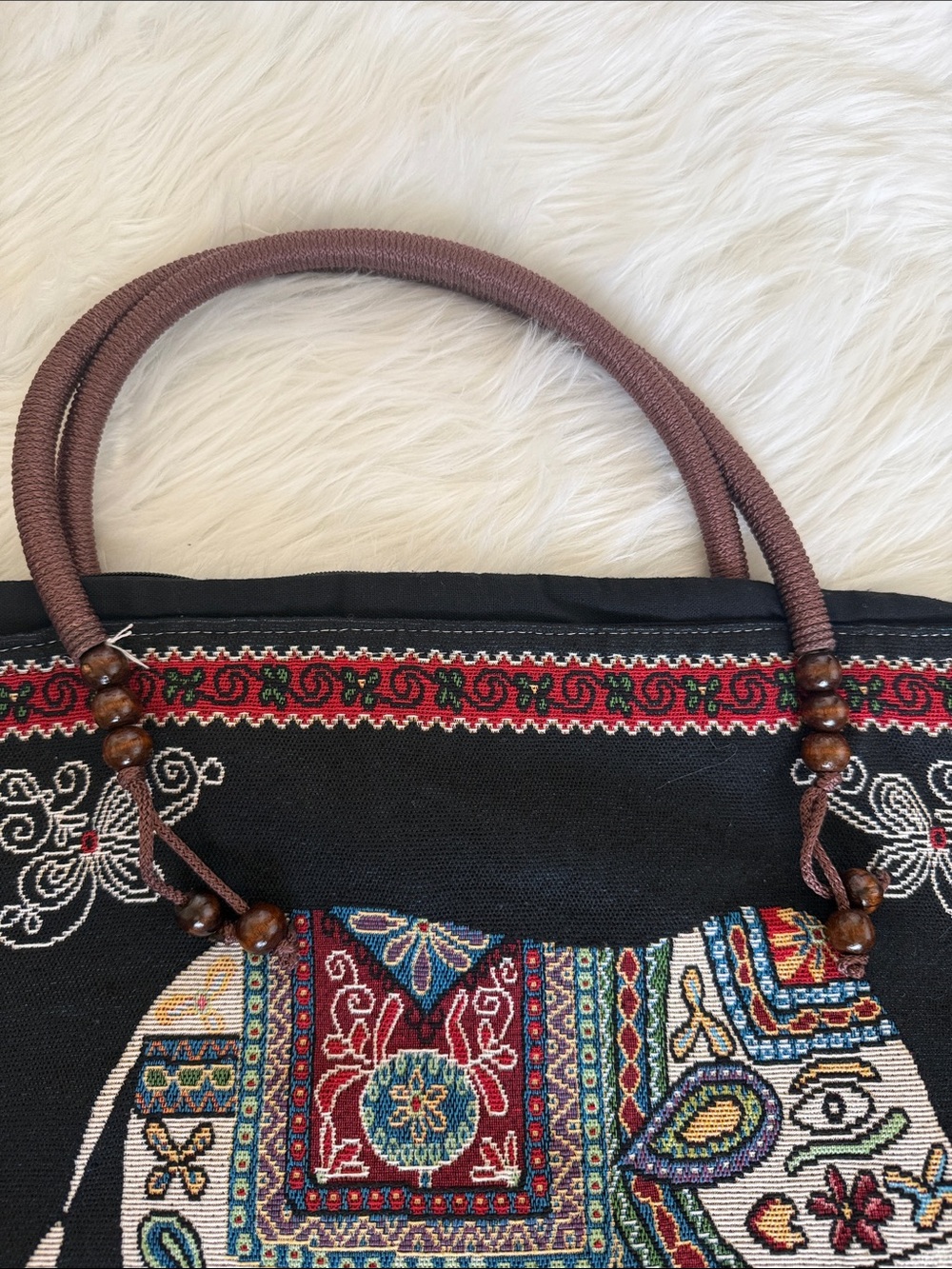 Handmade Thailand Elephant Tapestry Tote Bag Large Boho Travel Shoulder Bag - Picture 11 of 11